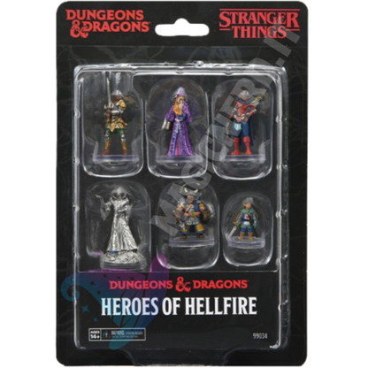 Set di 6 miniature pre-dipinte D&D Stranger Things Heroes of Hellfire prodotte da WizKids, inclusi Will the Wise e Vecna.