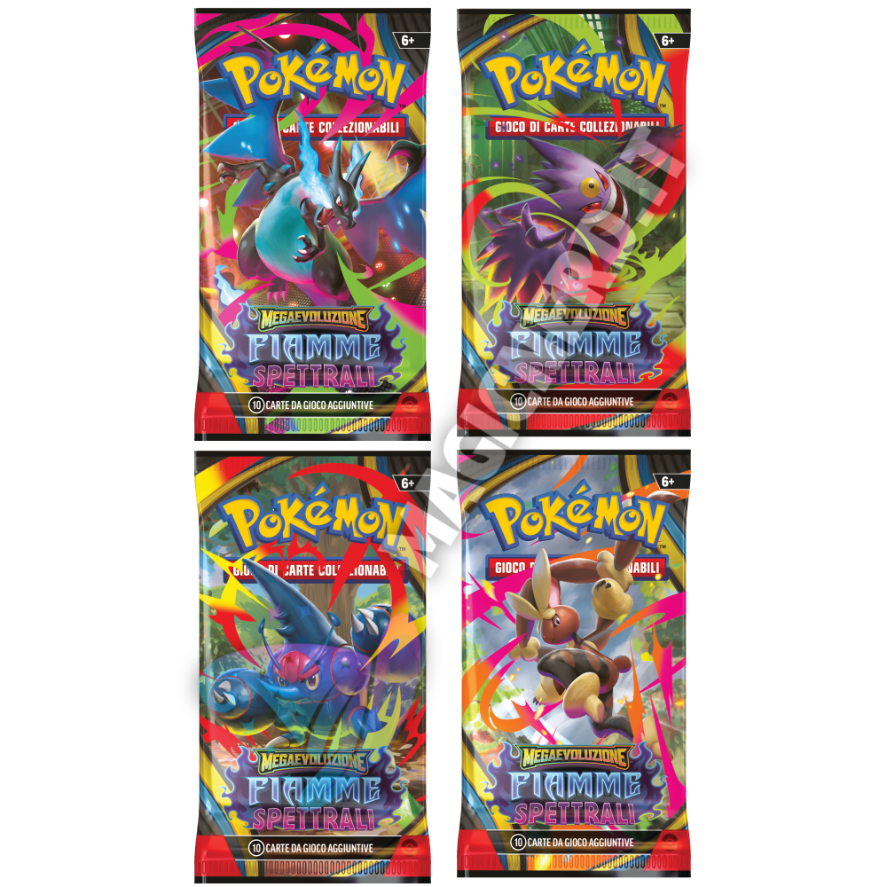 Megaevoluzione Fiamme Spettrali 4 Buste Set Artwork (ITA)