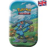 Pokemon Mini Tin Sinnoh Stars con raffigurato su l'artwork di Riolu e Bidoof